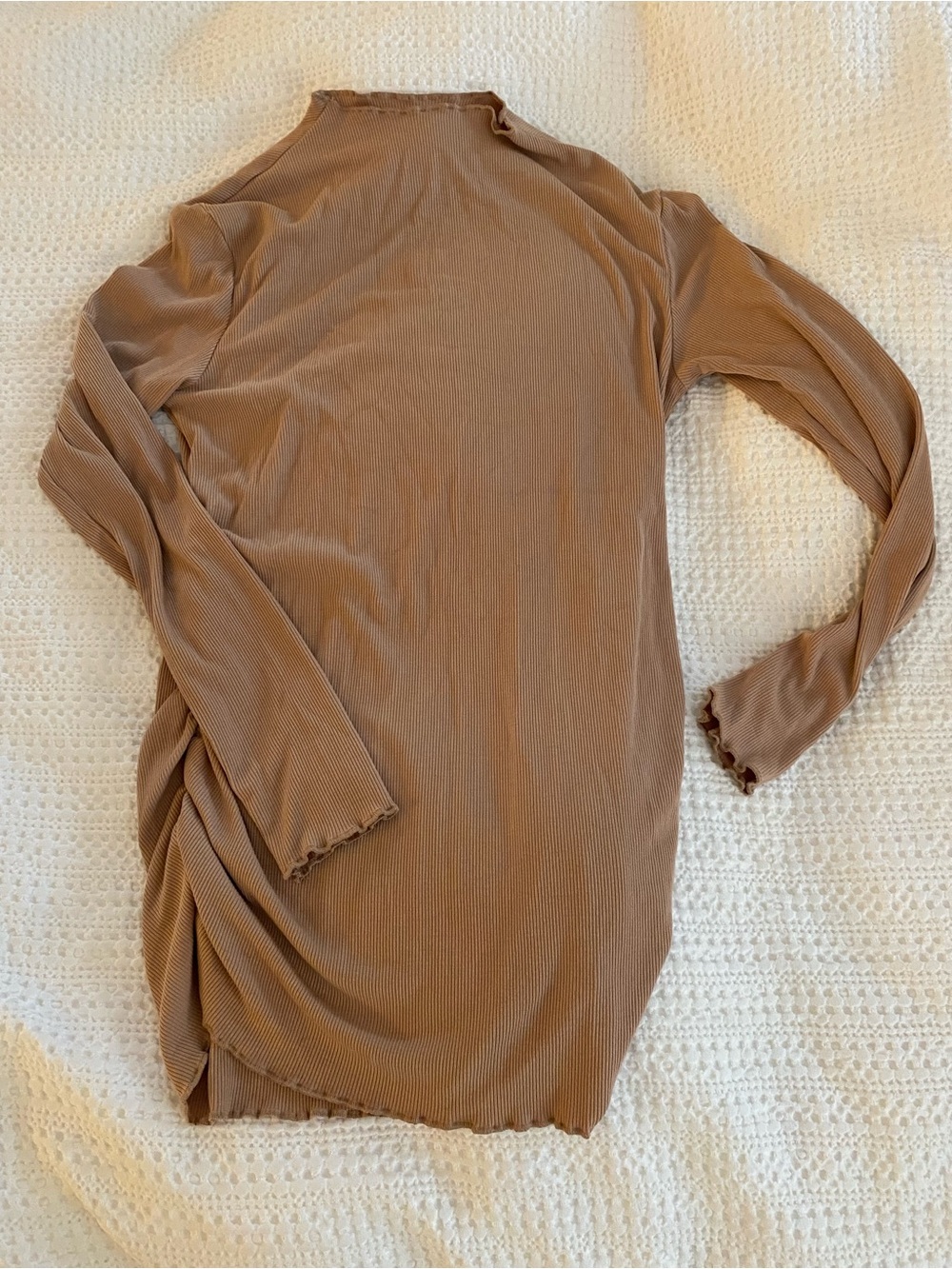 Ribbed Crewneck Long Sleeve Top - Brown